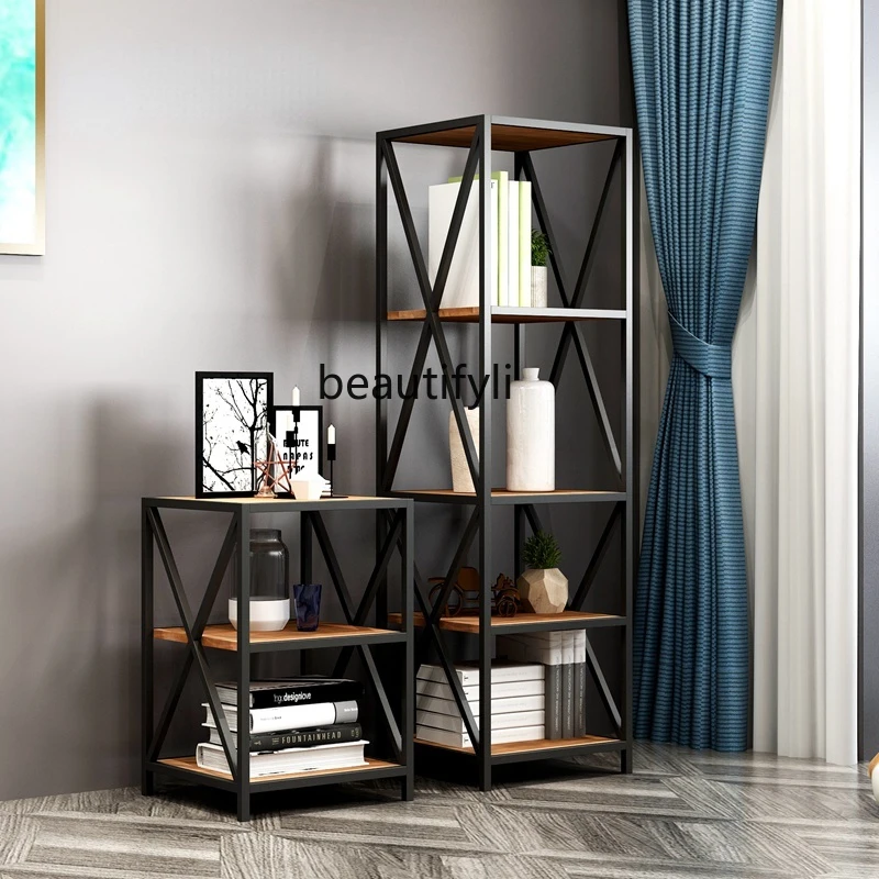 

yj Solid Wood Sofa Shelf Bedside Shelf Multi-Layer Floor Bookshelf Simple Iron Living Room Bedroom Room Storage