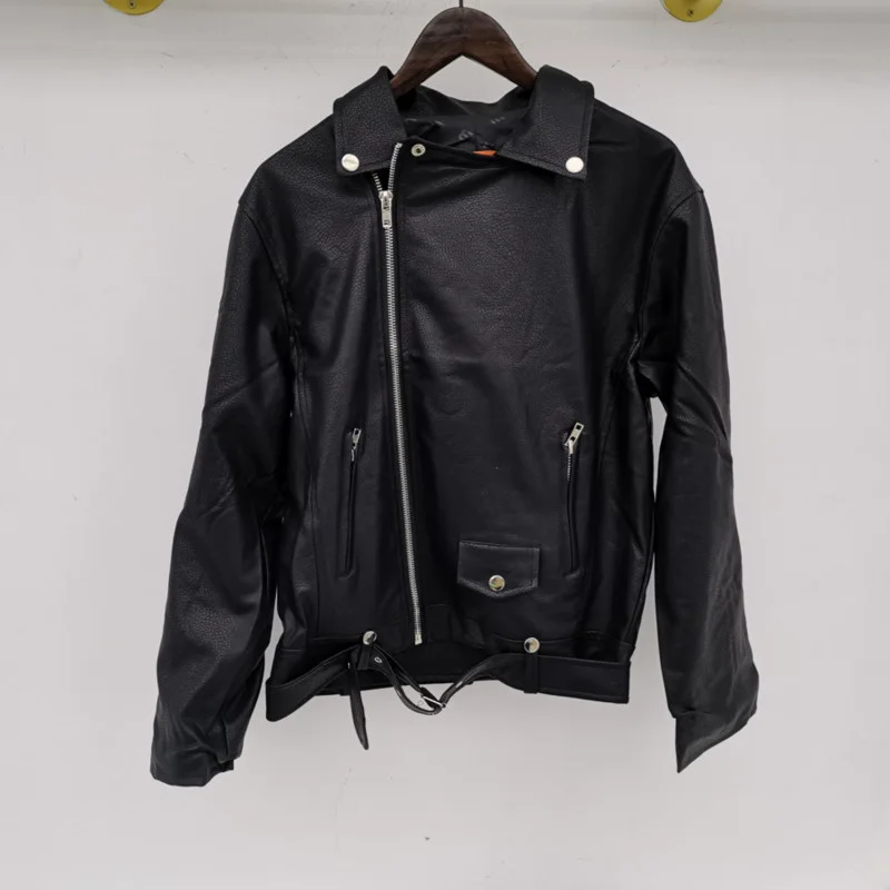 white leather jacket men IEFB 2022 Spring Fashion New PU Leather Black Jackets For Men Korean Trend Handsome Oversize Loose Coat High Quality Cloth 9Y885 western leather jacket