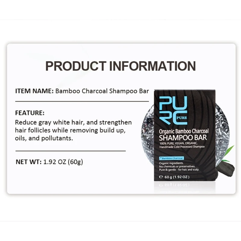 

Bamboo Charcoal Shampoo Bar Reduce Gray White Hair Deep Cleaning Repair