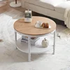 25.6" Natural White Round Farmhouse Coffee Table, 2-Tier Storage Wood Center Circle Accent Table for Living Room 1
