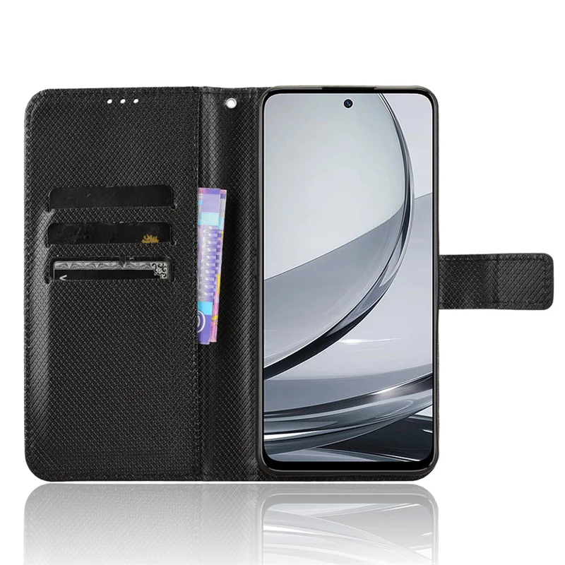 Diamond Pattern Luxury Wallet Leather Strap with Magnetic Case