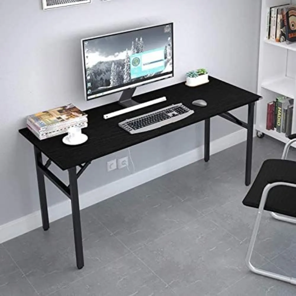 Need Home Office Desk - 60 Inches Large Computer Desk Sturdy Black Table Foldable Desk Gaming Computer Table No Assembly