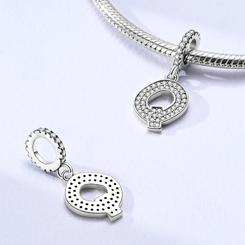 Charm-Anhänger aus 925er-Sterlingsilber, 26 Buchstaben, A-Z, Alphabet, eingelegter Zirkon, Buchstabenperle, passend für Armbänder, feiner DIY-Geburtstagsschmuck, Geschenk – Detail 18