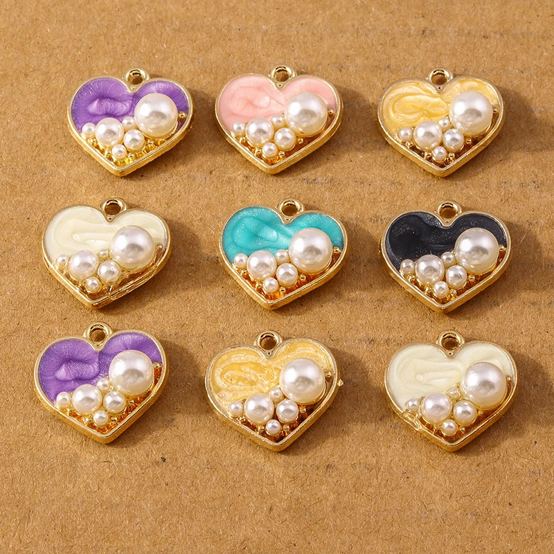 10 stücke 17*17mm Emaille Perle Liebe Herz Anhänger Charms für Schmuck Herstellung Ohrringe Halskette DIY Armband Zubehör liefert