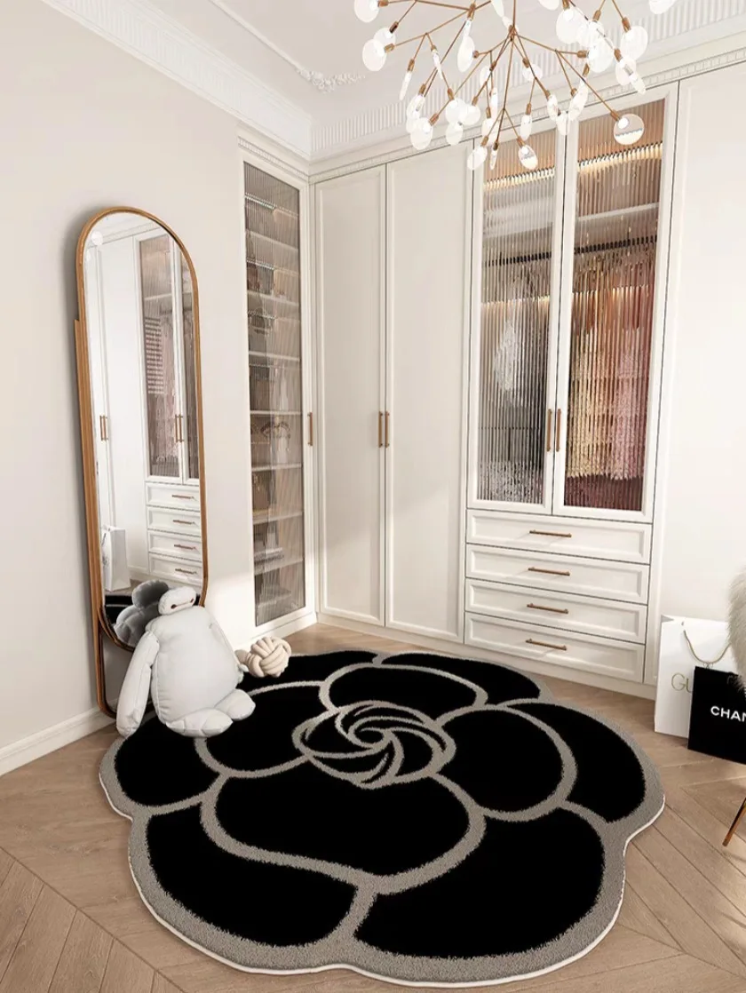 Floor Mat Round Camellia Crystal Velvet Living Room Bathroom Door Absorbent Quick-Drying Non-slip Carpet