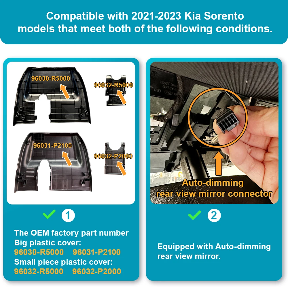 Kia Sorento MQ4 2021-2025용 ARB 4K Dashcam, WIFI 연결, APP 제어, 야간 투시경 기능이 있는 OEM 스타일 차량용 비디오 레코더