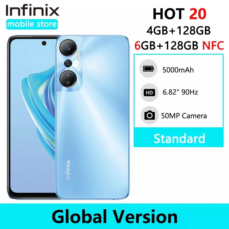 Infinix-Smartphone HOT 20, 4GB, 128GB, 4GB, 64GB, Helio G85, cámara trasera ia de 50MP, batería de 5000mAh