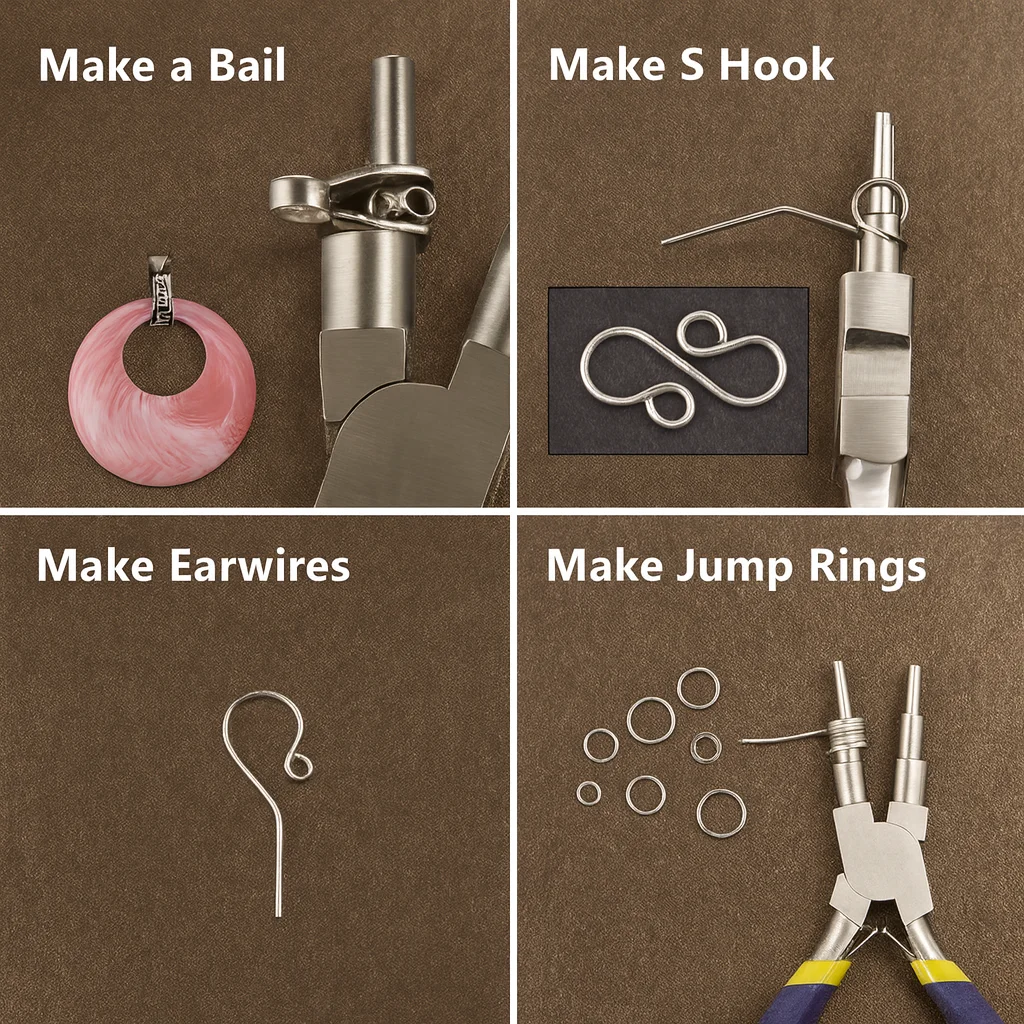 6-in-1-Schmuckzange mit runder Nase aus Kohlenstoffstahl, multifunktionales DIY-Werkzeug für Schmuckhersteller, Reparaturwerkzeug für Ohrringe, Armbänder und Halsketten – Detail 4