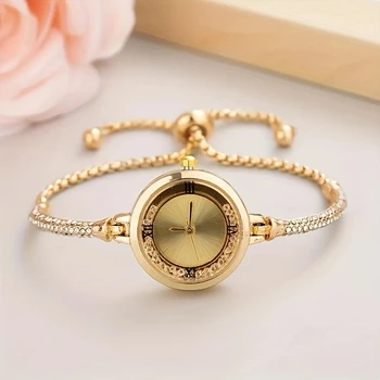 Moda feminina relógio de pulso pulseira de ouro pequeno mostrador elegante relógio novo bonito feminino pulseira de aço relógio de pulso de quartzo 1