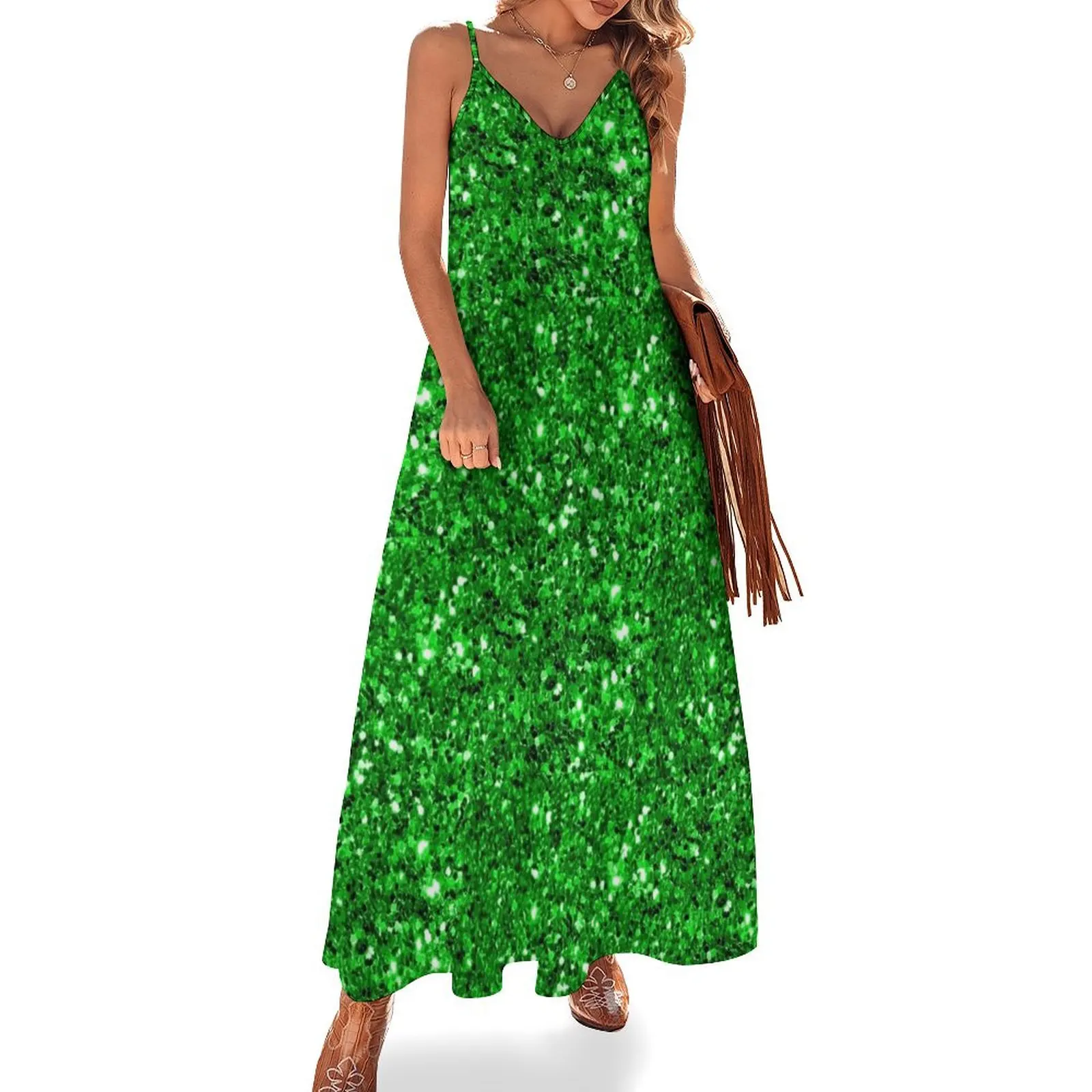 

Lime Green Sparkly Glitter Confetti Sleeveless Dress Women's clothing long sleeve dresses