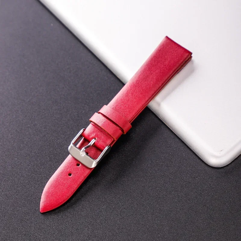 Ultra-Thin Colorful Cowhide Leather Watch Strap with Needle Pattern Design