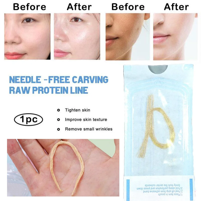 60pcs 24K No Needle Gold Protein Line Absorbable Anti-wrinkle Face Filler Lift Firming Collagen Thread Anti-Aging Facial Ser