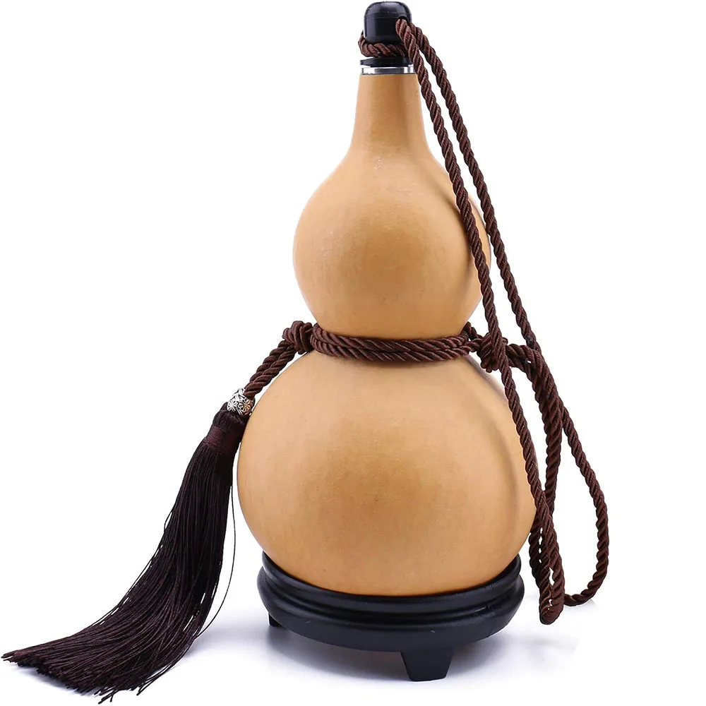 Natural Dried Gourd Water Bottle with Lid Hollow Calabash Chinese Pumpkin for Drinks Holder Ornament D&eacute;cor