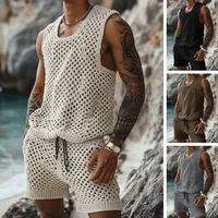 2025 Fashion Spring/Summer New Leisure Vertical Stripe Set Turn-down Collar Fitted Short Sleeve Button Shirt Wool Blend Shorts 2