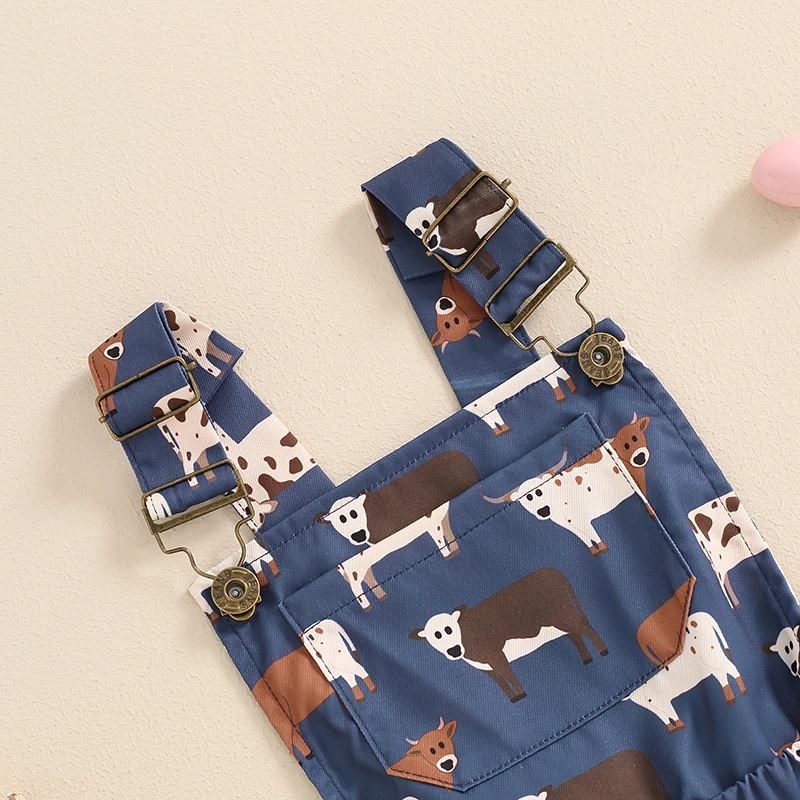 Children s Boys Denim Overalls with Dinosaur Print Adjustable Straps Buttons Pockets Shortall Summer Romper Jumpsuit