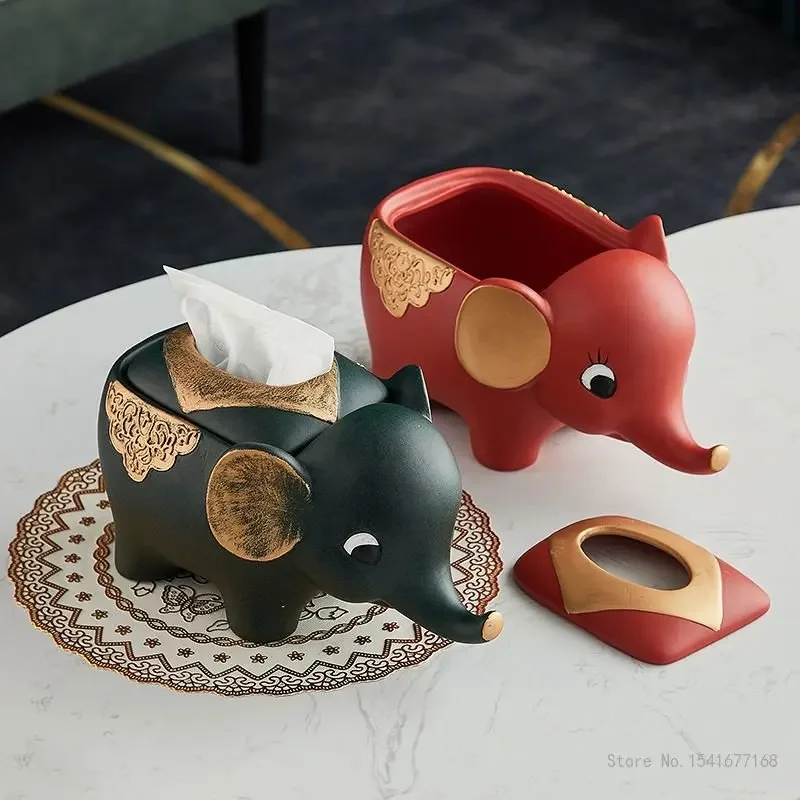 Nordic Luxury Creative Ceramic Tissue Box Modern Household Living Room Dining Table Bedroom Decoration, Elephant Tissue Box, 1Pc
