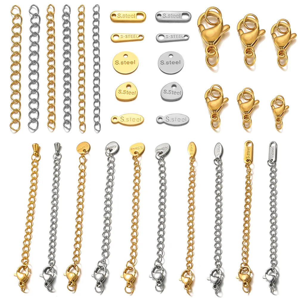 Karabinerverschlüsse aus Edelstahl, Verlängerungsketten, Verbindungsstück, Biegeringe, Verbinder für Armbänder, Halsketten, DIY-Schmuckherstellung – Detail 1