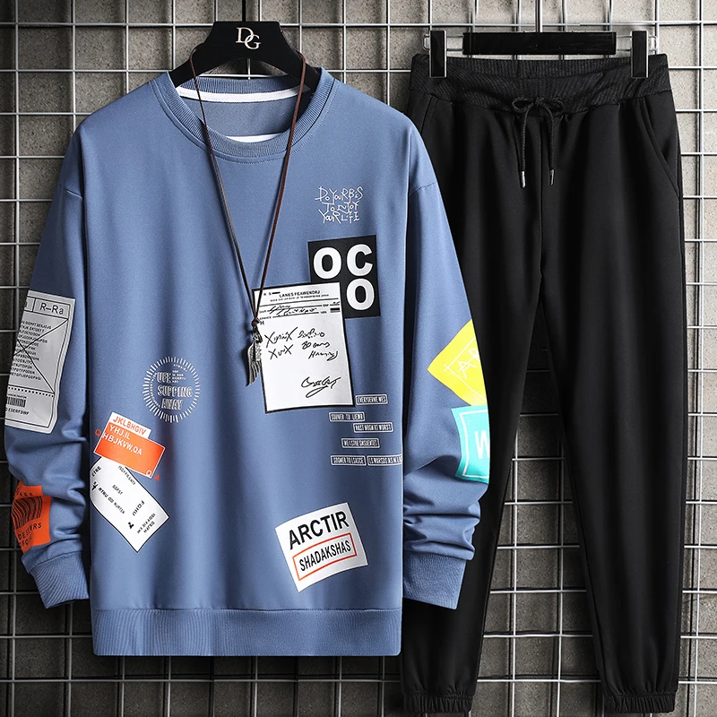 

2023 New Tracksuit Men Long Sleeve Sweatshirt + SweatPant Outfit Set Hip Hop Men Streetwear Suits Autumn Fashion Men Sports Set