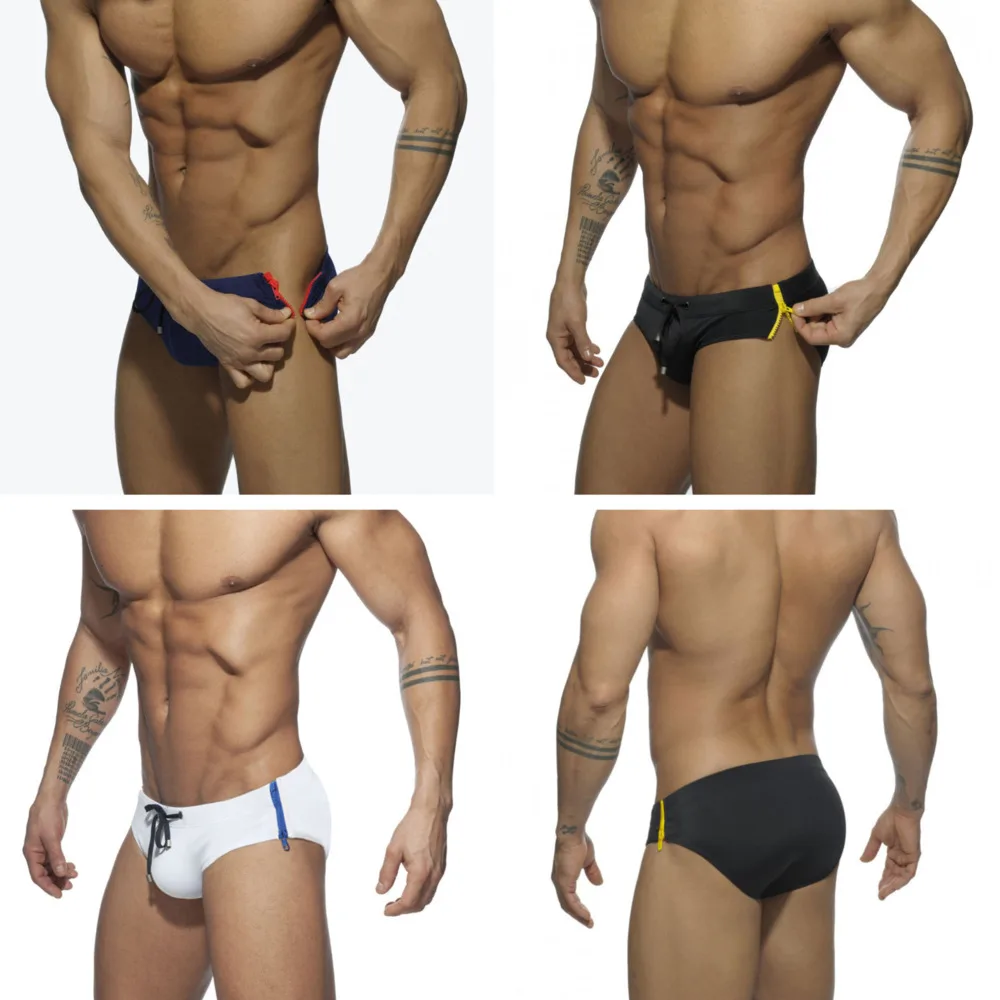 Side Double Zipper Swimsuits Man Swim Breifs For Gay men Fashion Swimming Trunks Shorts Surf Swimwear Male