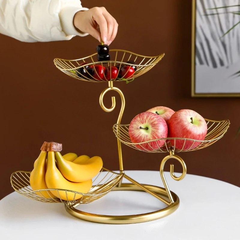 Creative Simple Three-layer Fruit Tray Groceries Fruit Vegetable Basket Bracket Decoration Bowl Storage Rack Black Gold storage tray kitchen tray