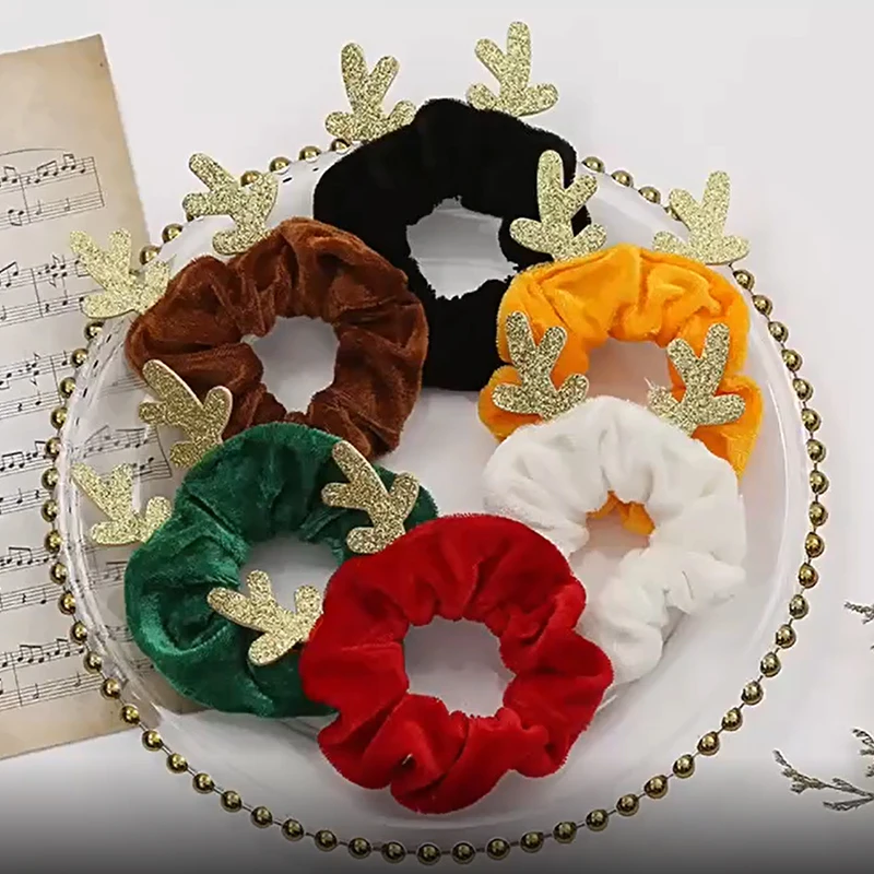 

Christmas Elk Hair Ties Cartoon Plush Hair Rope Elastic Furry Faux Fur Ponytail Holders Sweet Women Scrunchies Hair Accessories