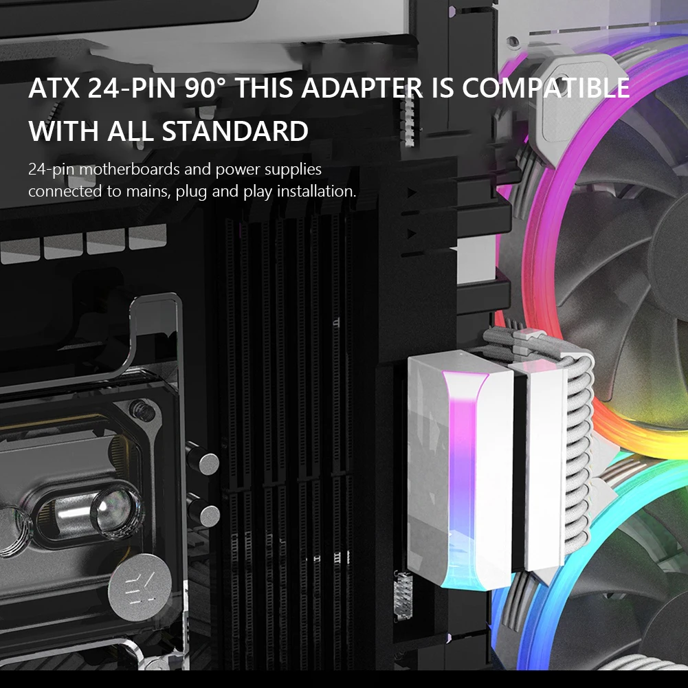 ATX 24 핀-90 도 마더보드 전원 커넥터, 5V 3 핀 ARGB 전원 공급 장치 커넥터 어댑터, Aura Sync DIY 장착