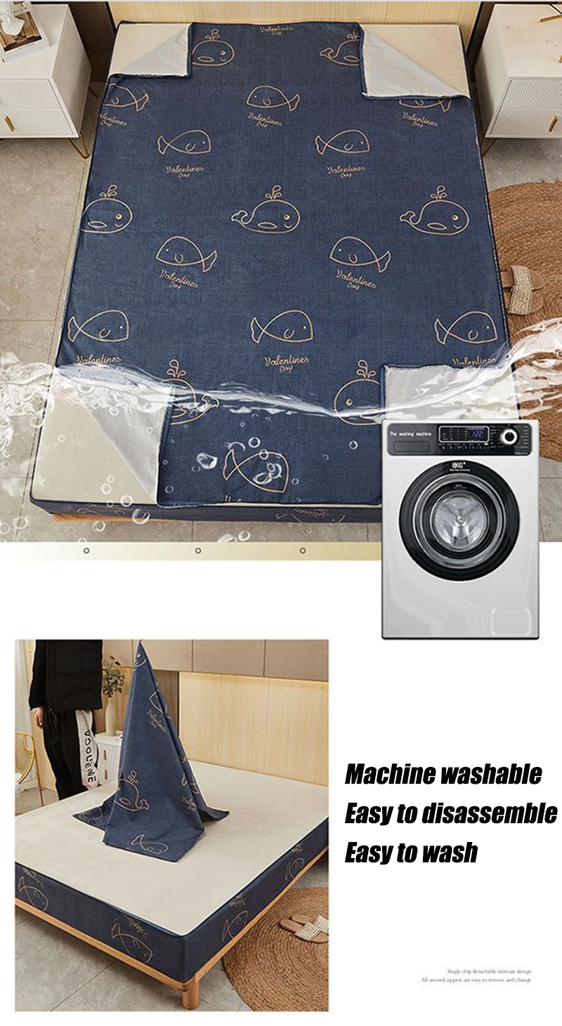 Description Picture 4 of itemWaterproof Fitted Sheet Six Sided All Inclusive Bedspread Mattress Cover Non Slip Protective Cover Fixed Bed Cover with Zippered