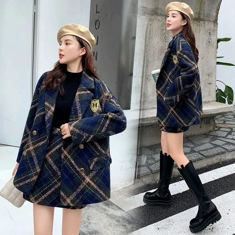 Xiaoxiangfeng Fashion 2023 Autumn and Winter New Plaid Tweed Suit Jacket Skirt Western Style Two-piece Women's Suit Commuting X5