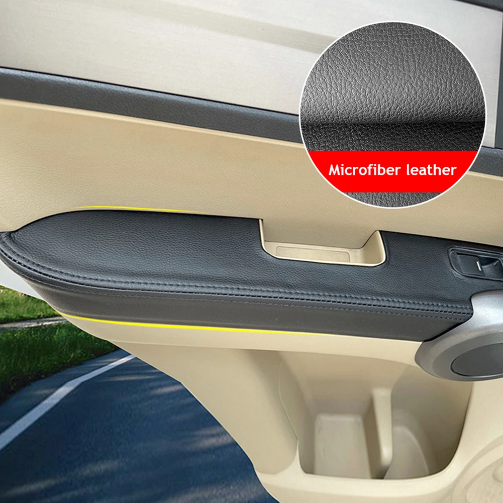 Lot De 2 Housses D'accoudoir En Cuir Microfibre Pour Honda CRV 2007-2012 - Portes Avant Gauche Et Droite, Noir - Kit D'installation Inclus