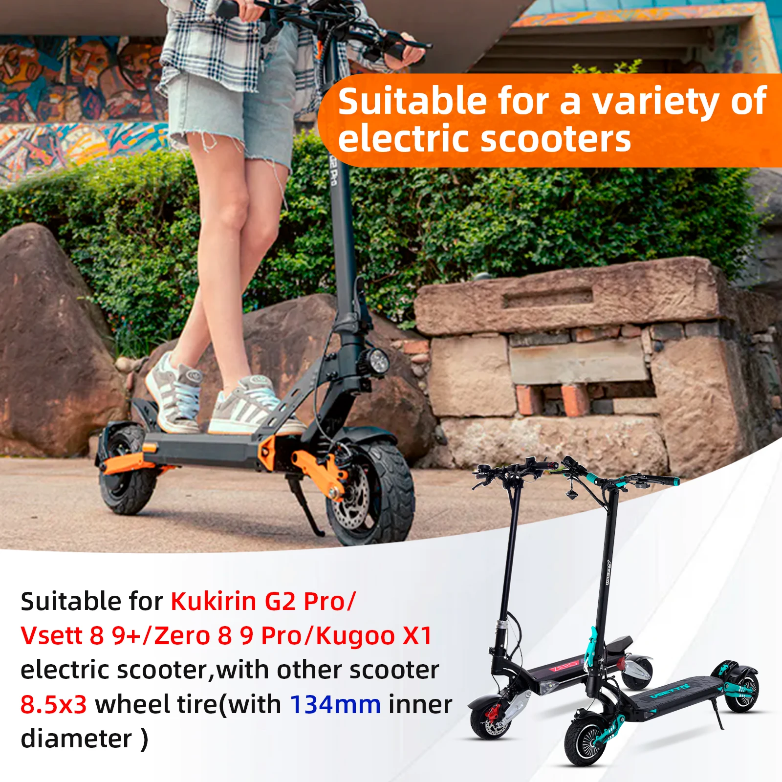 Ulip 8.5x3 Thicken Tubeless Tire & Ulip 8 1/2x2 Inner Tube For Kirin G2 Pro Electric Scooter VSETT 9+ Zero8/9 Off-road Tyre 8.5*3 scooter accessories,scooter tire