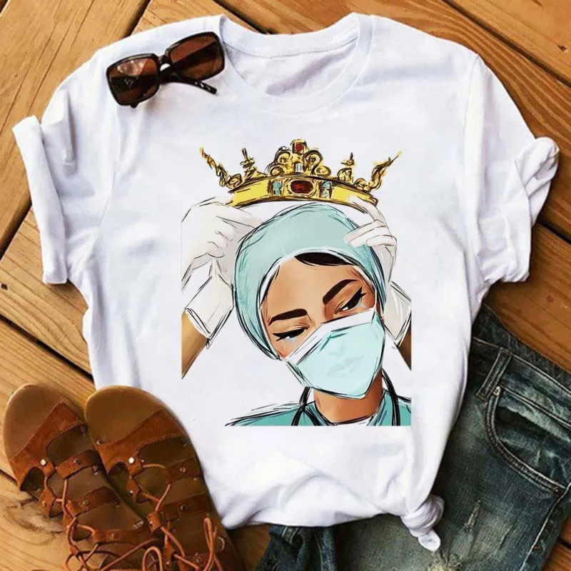 여성 티셔츠 Keep Calm Funny 하라주쿠 간호사 여름 그래픽 프린트 반소매 라운드 넥 여름 탑 캐주얼 여성용 티