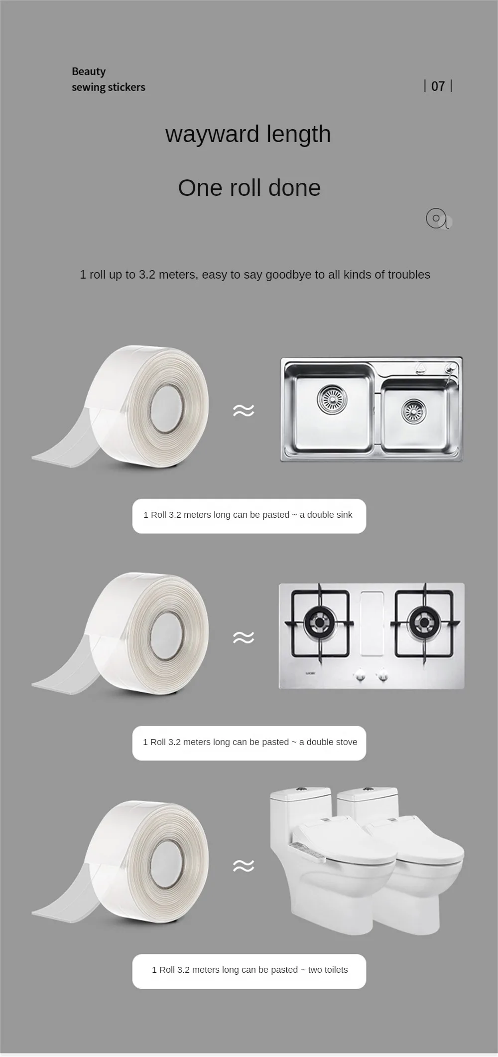 Description Picture 5 of item1 Roll Bathroom Kitchen Self Adhesive Sealing Shower Sink Bath Caulk Strip Waterproof Wall Sticker Sink Edge Tapea househol