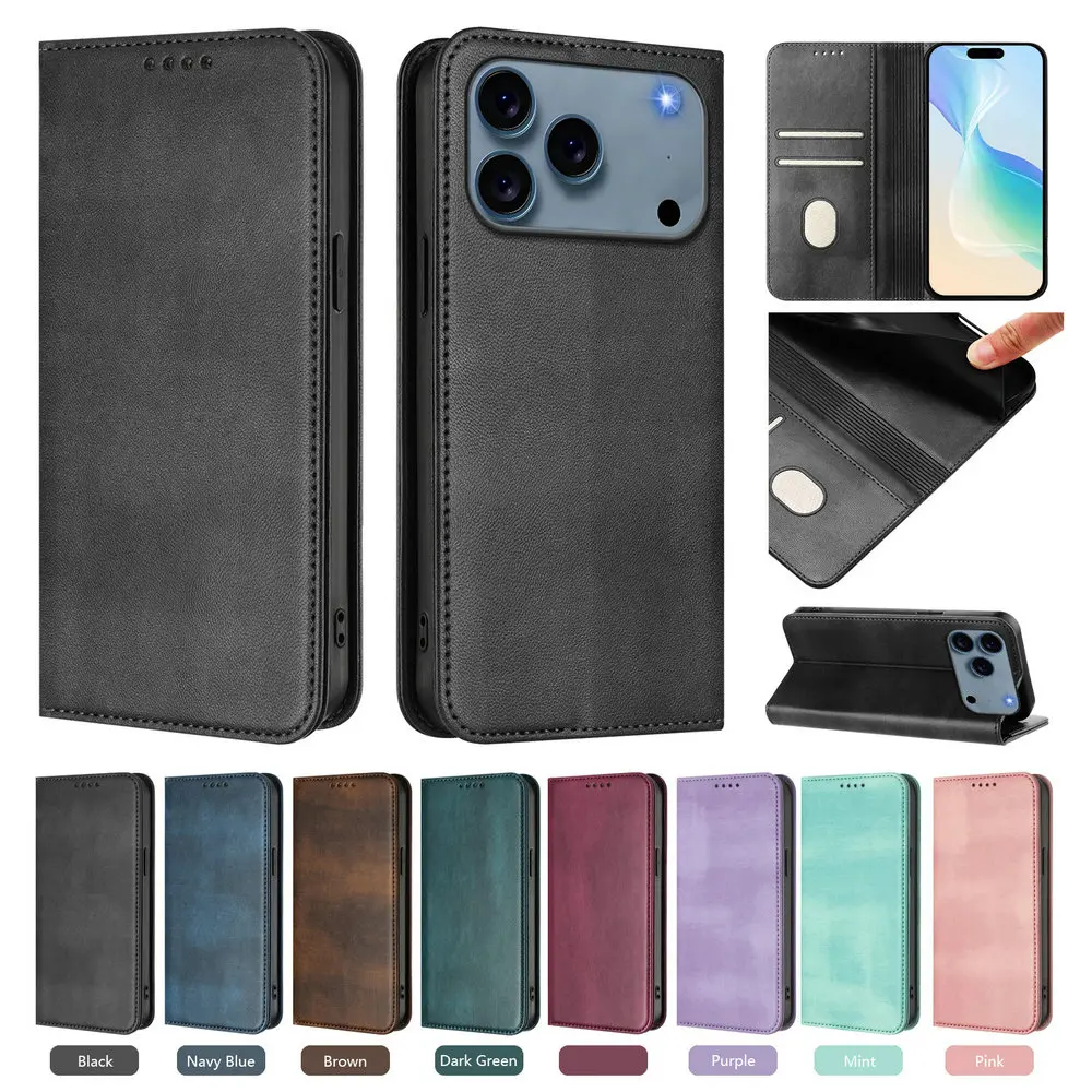 Luxury Magnetic Leather Wallet Flip Case - Premium Book Cover