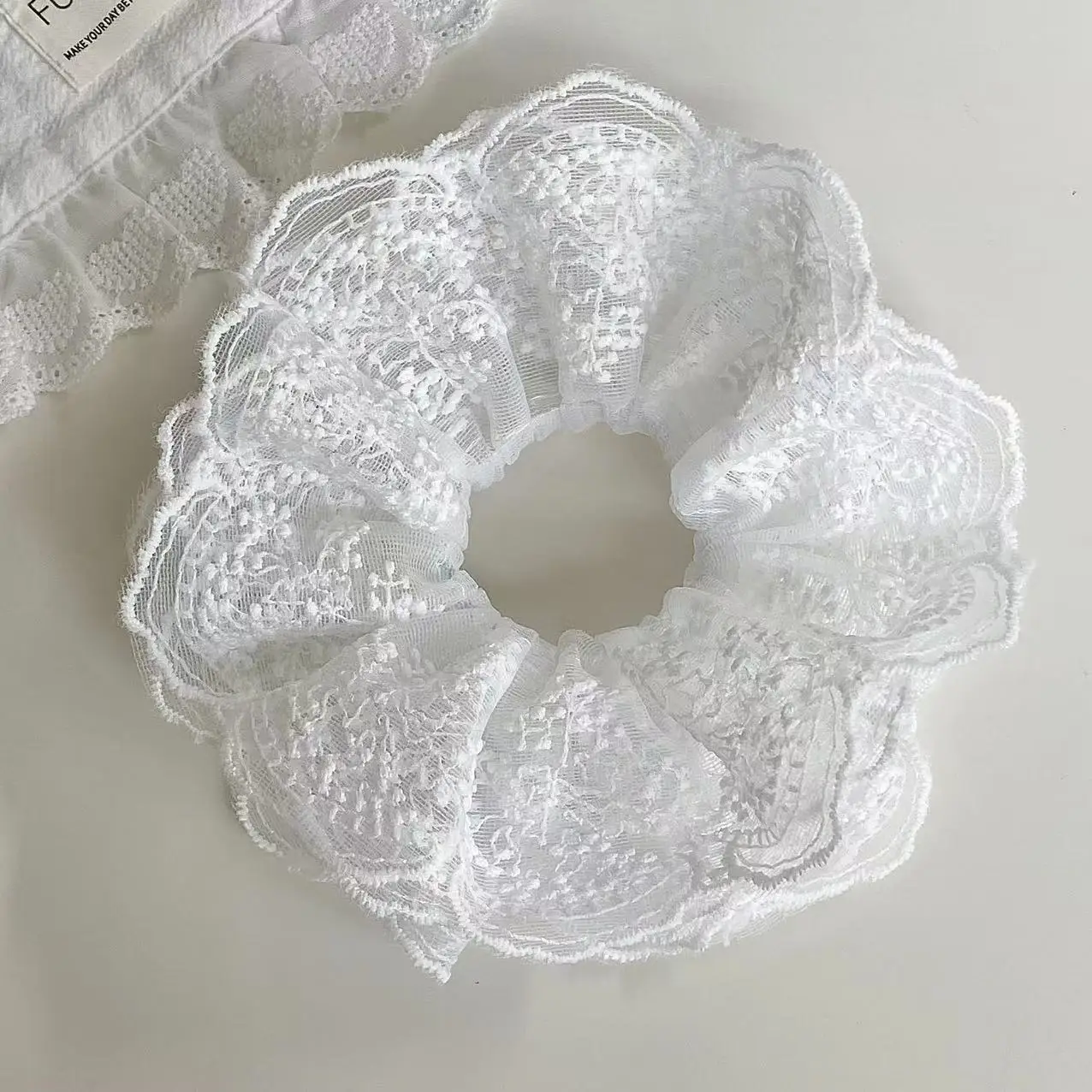 1PC Elegant Lace Scrunchies Set, Black/White/Pink Hair Ties, Romantic Hair Accessories for Women and Girls