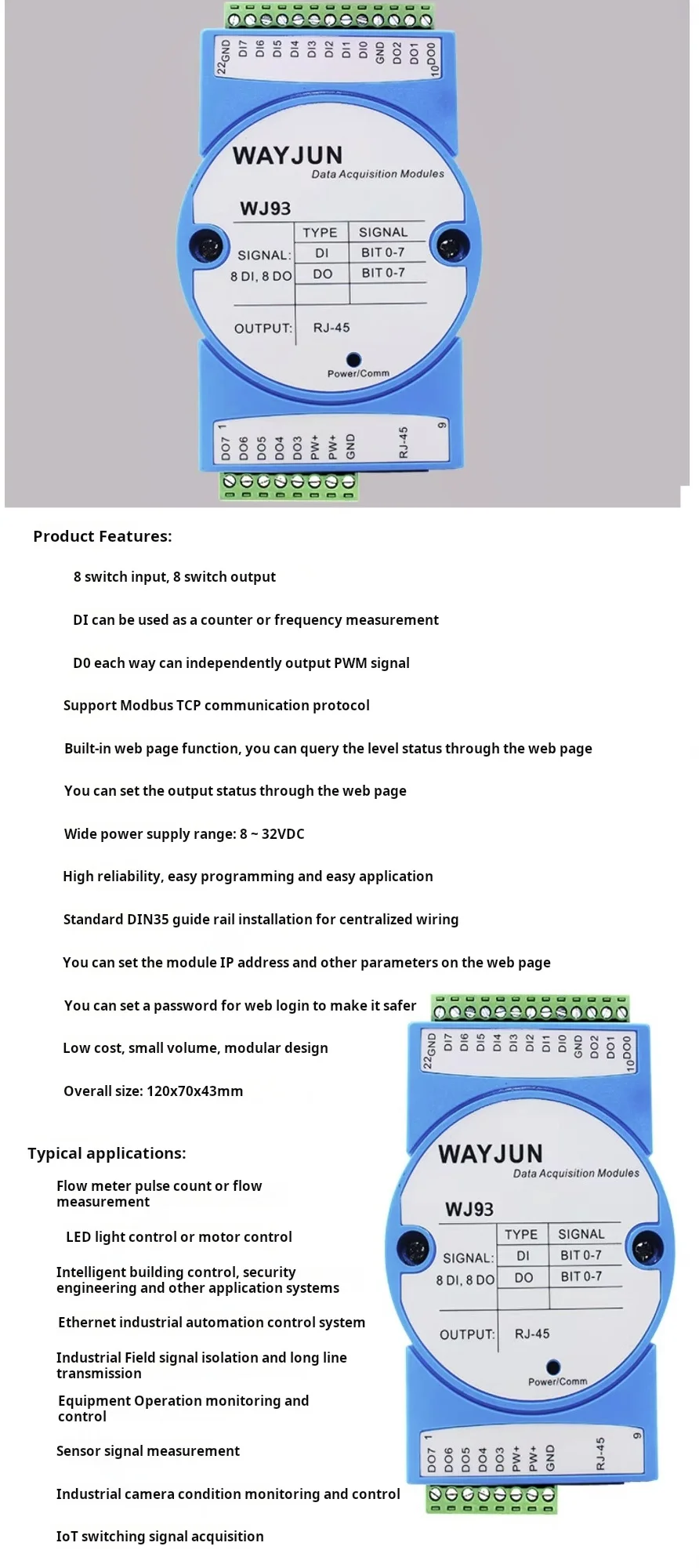 8Channel Encoder Pulse Counter 16 Channel DI High-Speed Counter Modbus RTU Modul