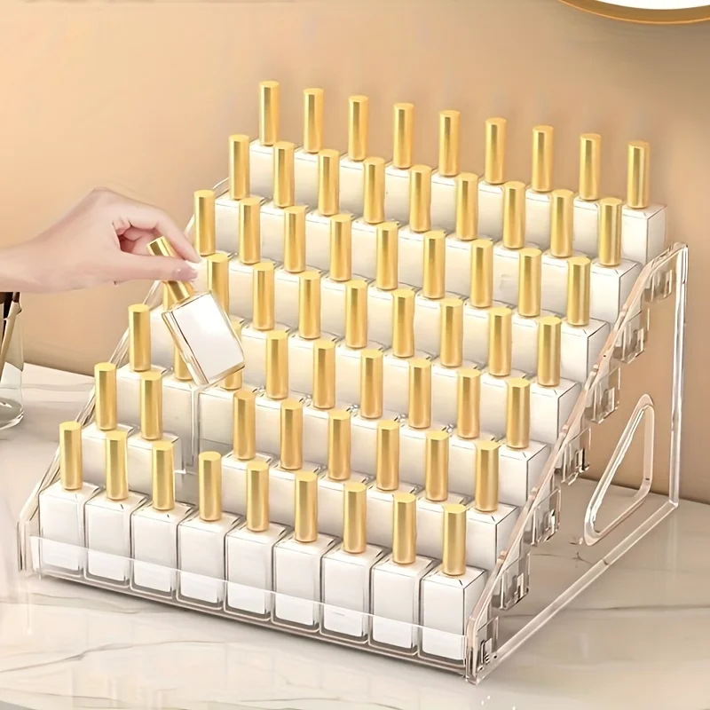 7-Layer Trapezoidal Nail Polish Display Rack Transparent Acrylic Lipstick Eye Shadow Nail Desktop Cosmetics Storage Rack 2