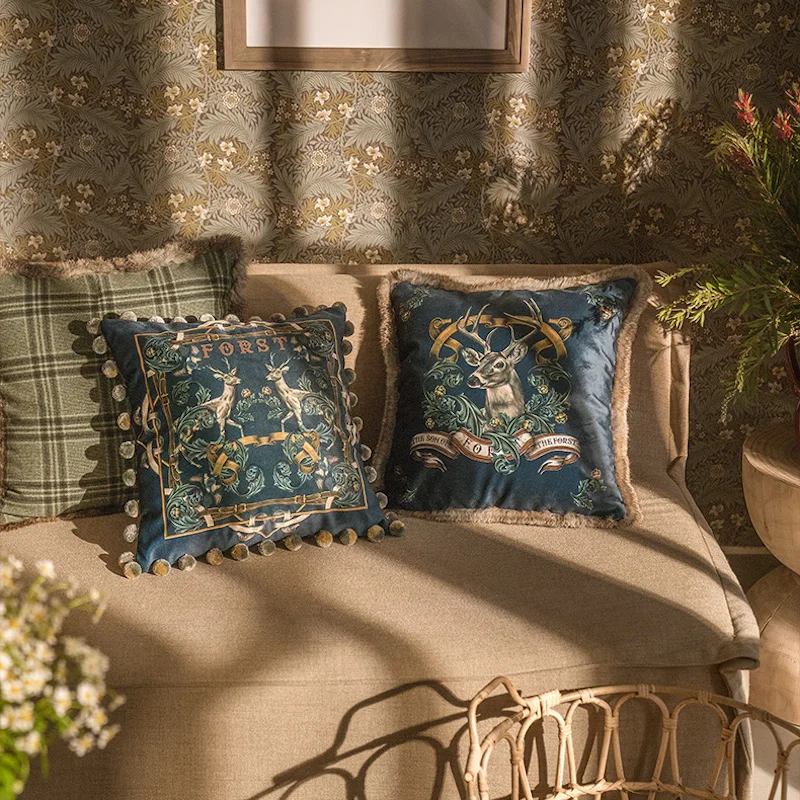 

Christmas Art Home Cozy Couch Cushion Cover Decorative Pillow Case Luxury Vintage Forest Elk Check Warm Sofa Bedding Coussin