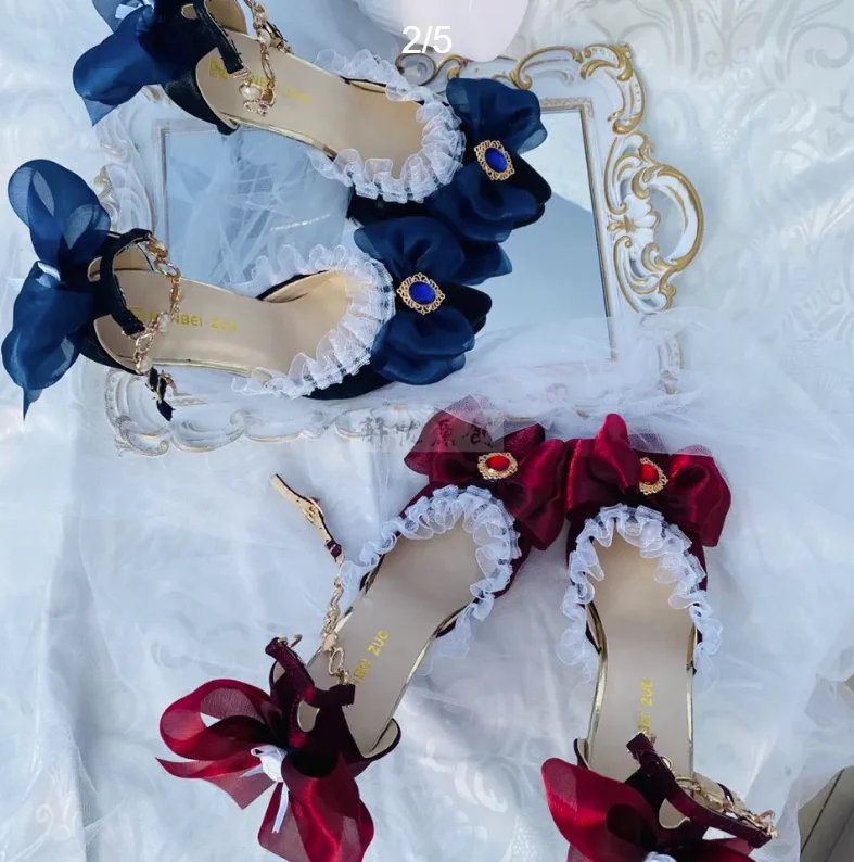 ロリータ-女性用ハイヒール,エレガントな先のとがったサンダル,高級靴