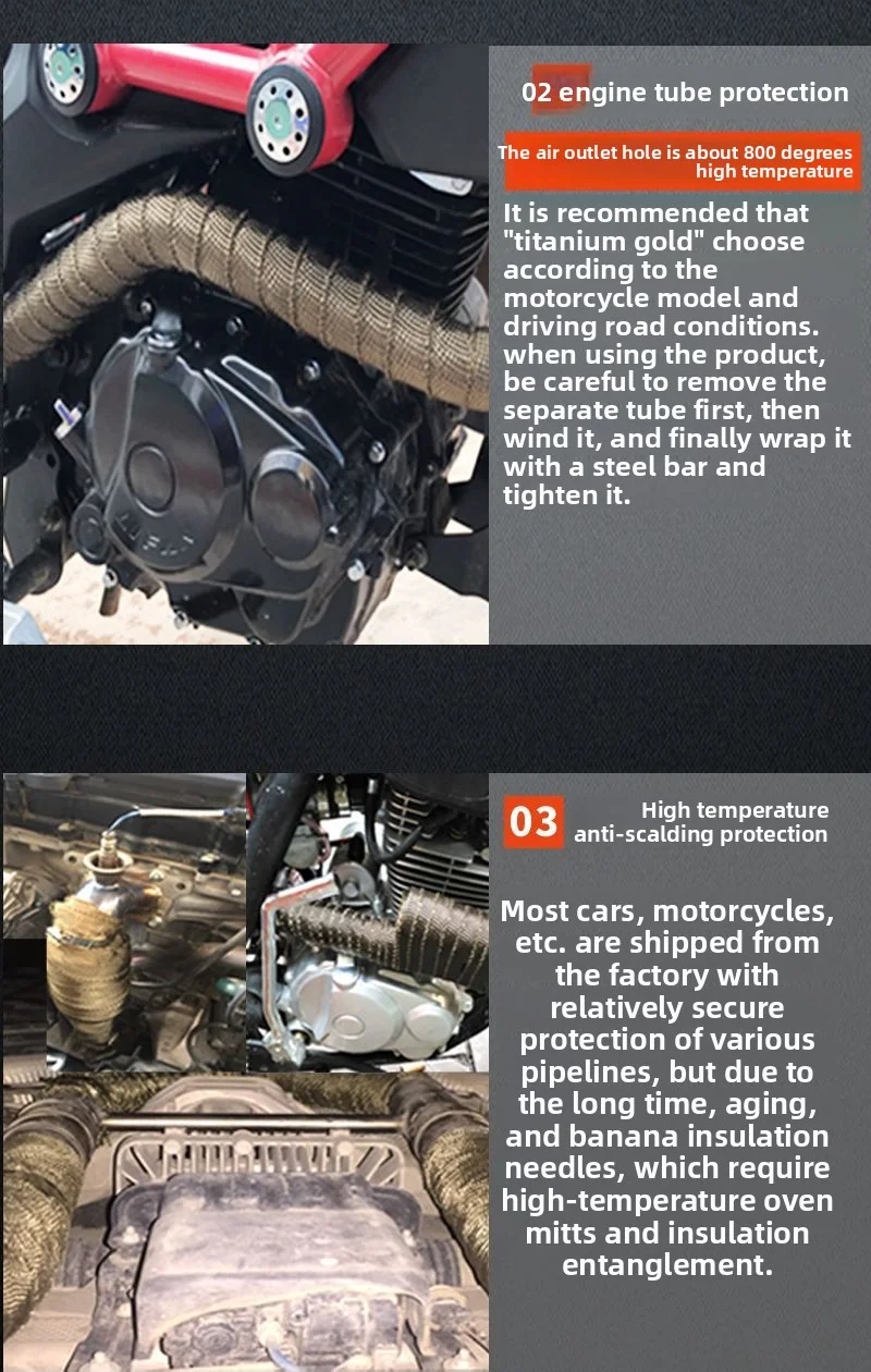 Motorrad Auspuff Thermal Band Wärme Wrap Schutz Verteiler Isolierung Band mit Edelstahl Krawatten Fiberglas Hitzeschild Band – Detail 7