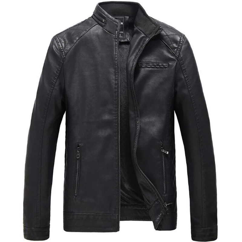

Leather Jacket Men Casual Stand Collar Motorcycle PU Leather Coats Mens Autumn Winter Fleece Moto Biker Suede Faux Jackets 6XL