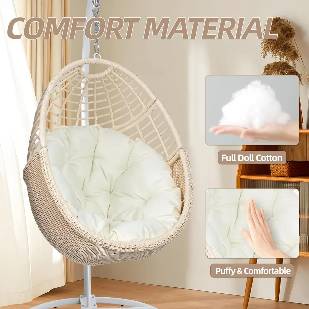 Hanging Egg Chair with Stand, 330lbs Capacity Patio Wicker Egg Swing Chair with UV Resistant Cushion for Bedroom Garden 5