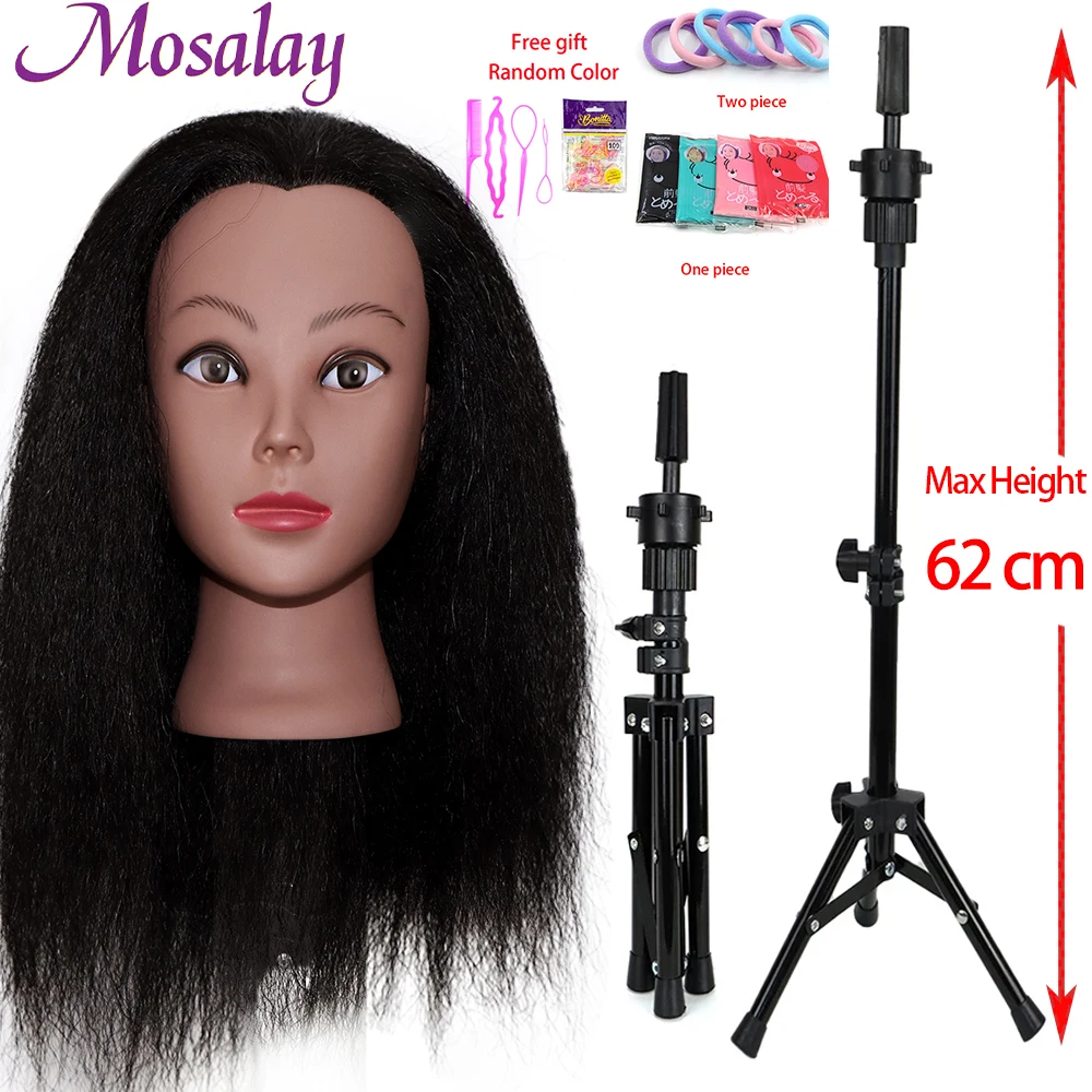 Kalyx Mannequin Head with Human Hair for Cosmetology Braiding Cornrow or Practice Sew in on Hair Doll Head Manikins Hair Training Head
