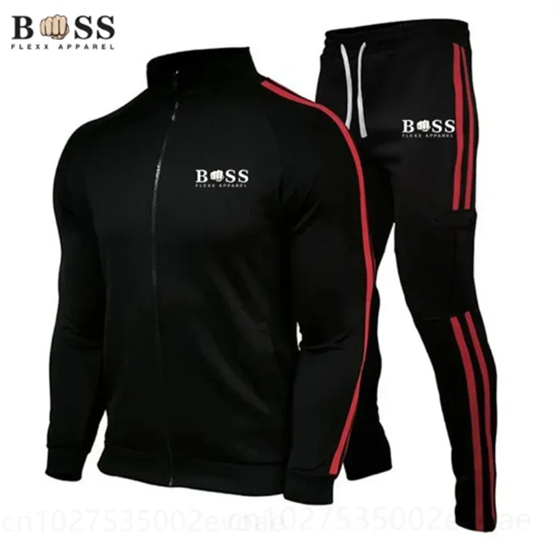 Fashion Sports Brand Set for Men's Zipper Hoodie, Casual Trendy Pants, Casual Fitness, Jogging, and Sportswear Set two-piece