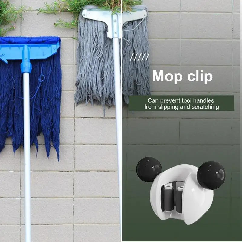 Dangling Broom Organizer Bear Shape Mop Rack Removable Household Gadgets Dangling Home Organization For Bathroom Kitchen