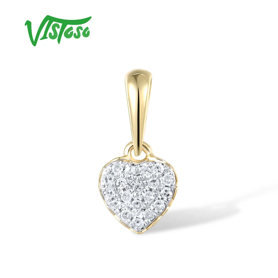 VISTOSO Authentic 14K 585 Yellow Gold Pendant For Women Sparkling Diamond Little Heart Simple Elegant Fine Cute Jewelry Set