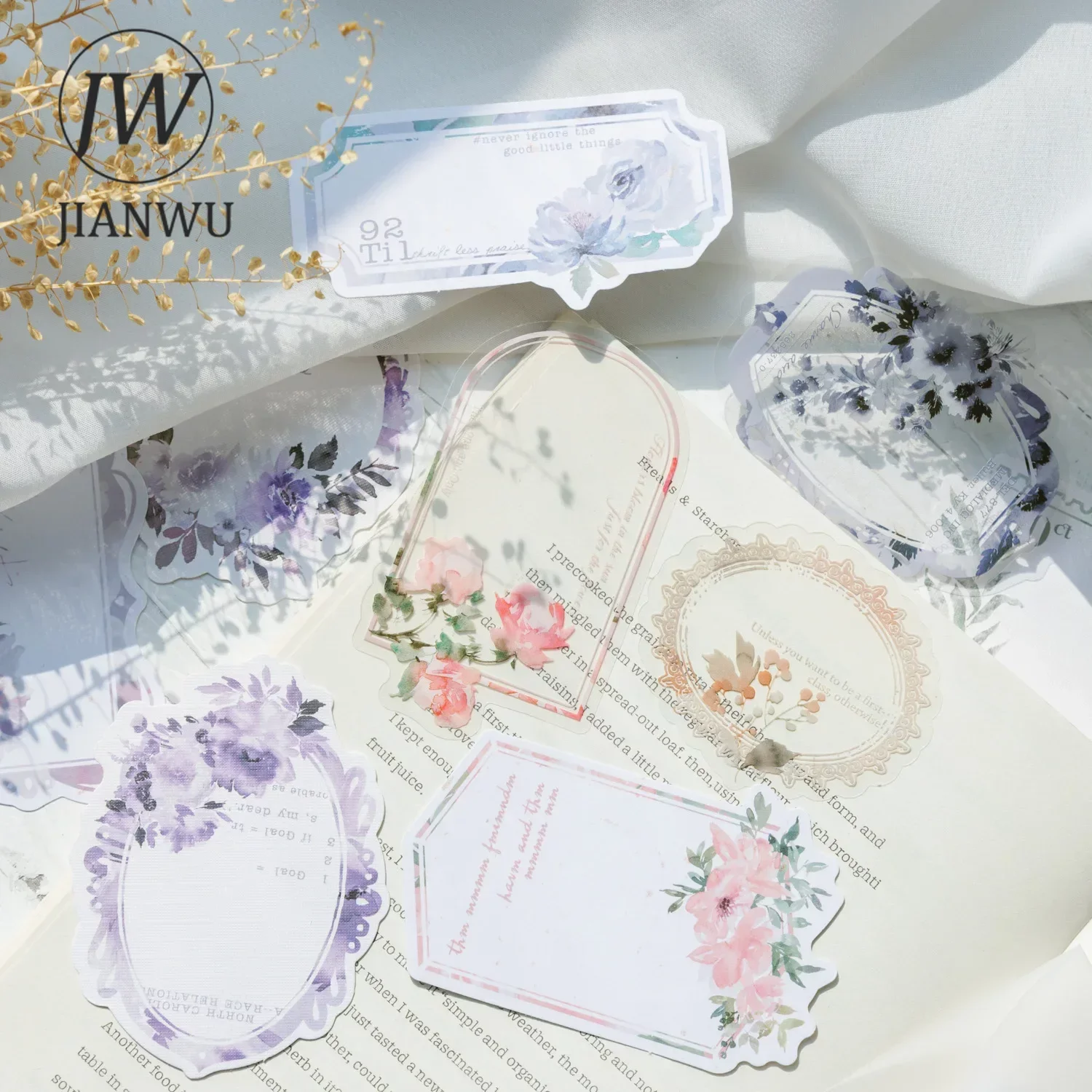 

JIANWU 15 Sheets Hazy Color Series Vintage Flower Border Decor Material Package Creative DIY Junk Journal Collage Stationery