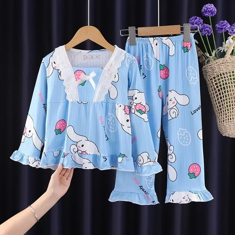Miniso Kuromi Cinnamoroll Autumn Children's Pajamas Set Anime My Melody Long Sleeved Sleepwear Set Little Girl Home Clothing 4