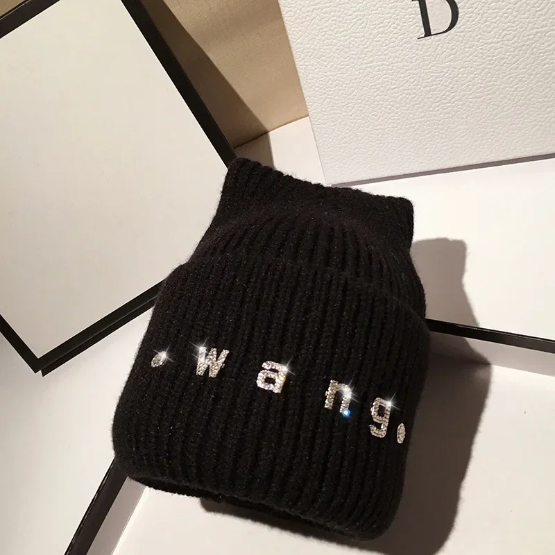 Winter diamond women's autumn cat ears rhinestone knitted hat beanie knitted rhinestone skull hat 5