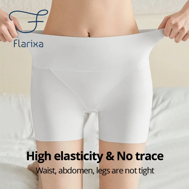Flarixa High Waist Ice Silk Safety Pants Protective Shorts Under the Skirt Breathable Underpants Ladies Boxers Boyshort Panties