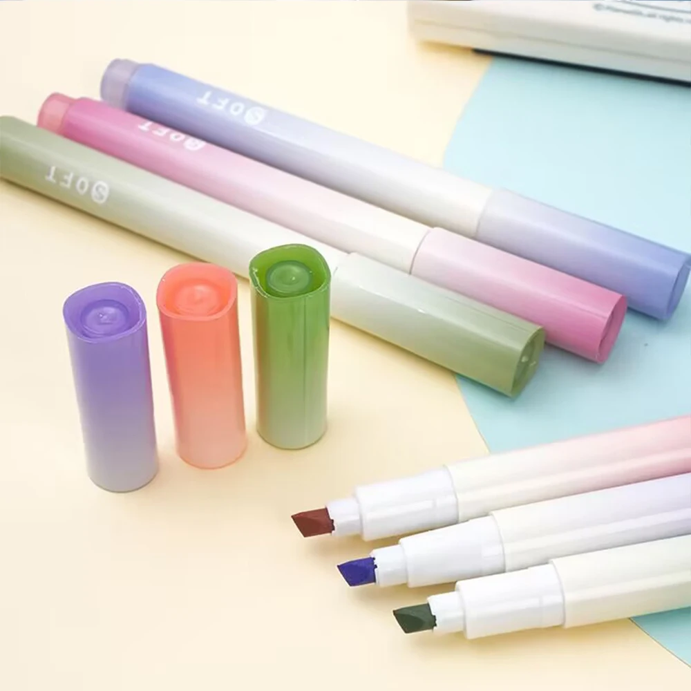 12Pcs Kawaii Color Makers Writing Drawing Cute Macaron Brush Pens Lettering Paint Graffiti School Art Supplies Stationery